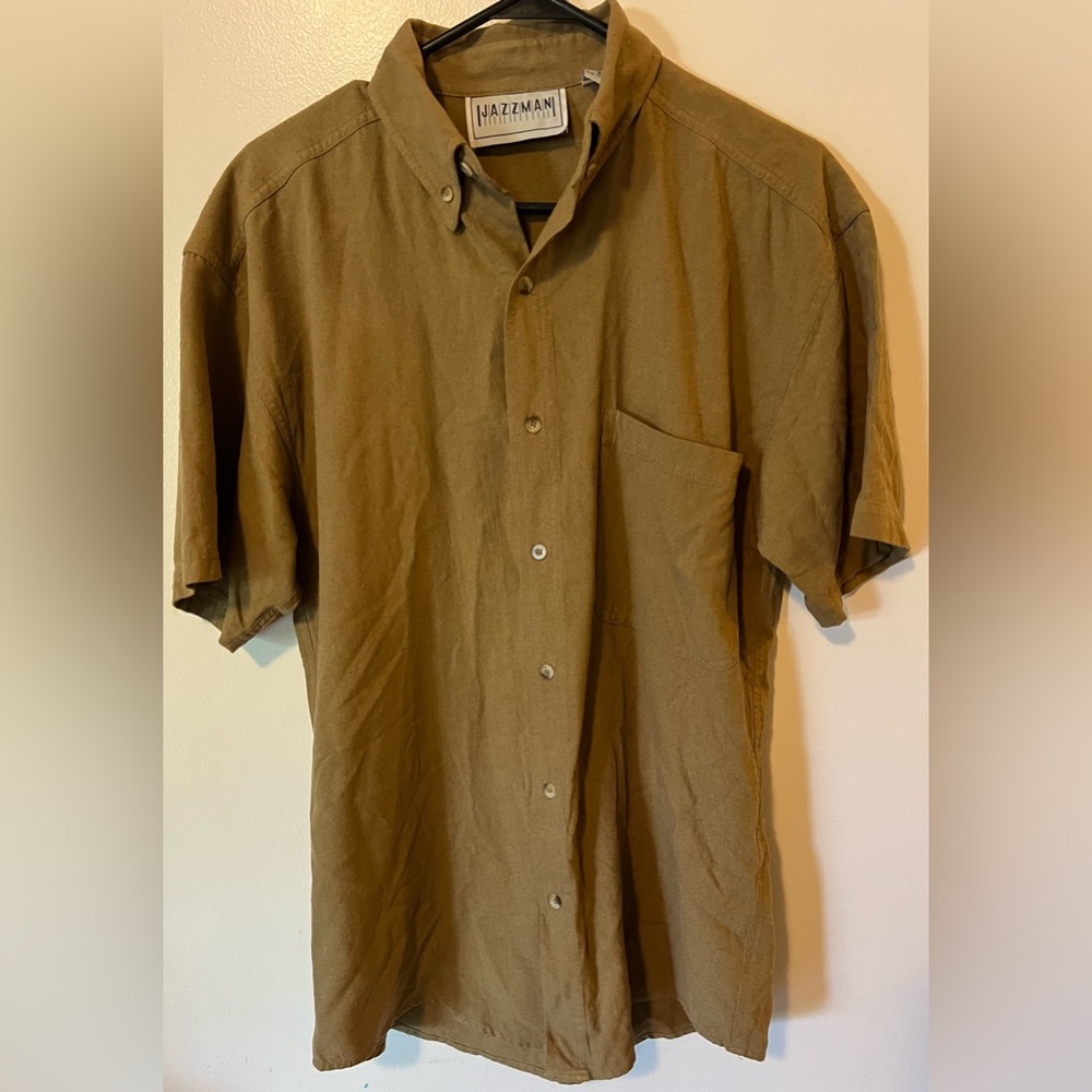 Vintage Brown Silk Button Down Shirt with Relaxed Fit